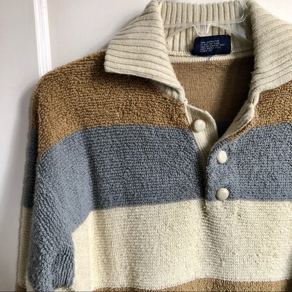 Vintage Neutral Terry Cloth Knit Striped Sweater - Picture 5 of 10
